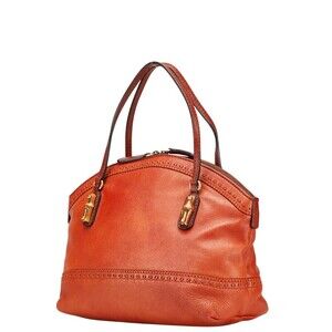 Gucci Top Brown 2way Leather Handbag Handle Bamboo